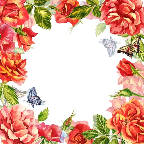 バラがセット。繊細なピンクのバラの水彩イラスト。植物図 — ストック写真