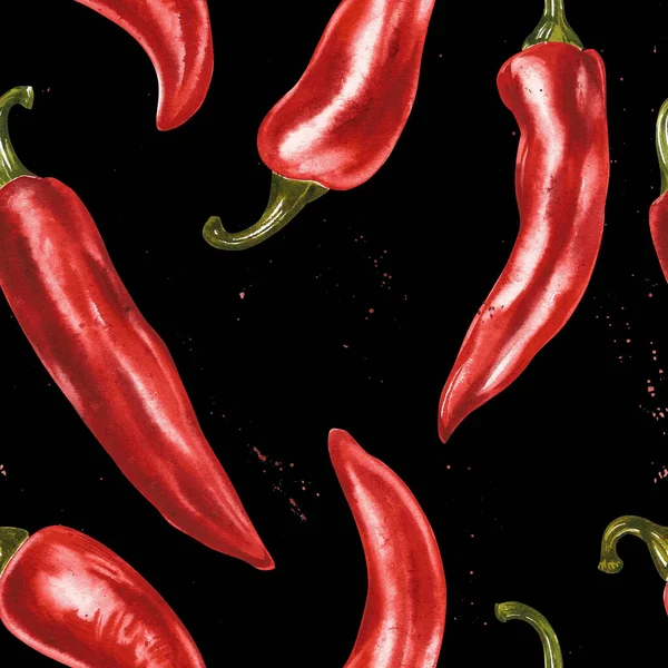 Rode hete chili peper, hele peulen, klaar. Met de hand getekend aquarel illustratie geïsoleerd op witte achtergrond. — Stockfoto