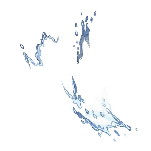 Realistic transparent isolated watercolor set splash of water with drops, a splash of falling water. Watercolor hand painted illustration on white background. Stock Fotó