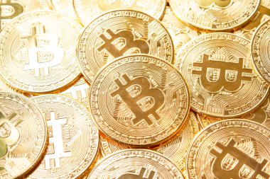 Bitcoin 'ler arka planda. Kripto para birimi, bitcoin, BTC,