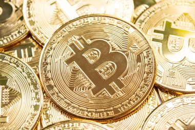 Bitcoin 'ler arka planda. Kripto para birimi, bitcoin, BTC,