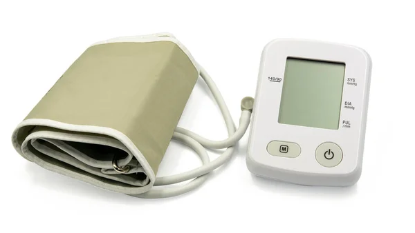 Sphygmomanometer Vérnyomás Monitorok Izolált Fehér Alapon — Stock Fotó
