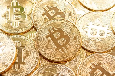Bitcoin 'ler arka planda. Kripto para birimi, bitcoin, BTC,