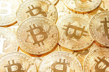 Bitcoin 'ler arka planda. Kripto para birimi, bitcoin, BTC,