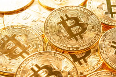 Bitcoin 'ler arka planda. Kripto para birimi, bitcoin, BTC,