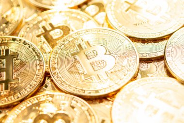 Bitcoin 'ler arka planda. Kripto para birimi, bitcoin, BTC,