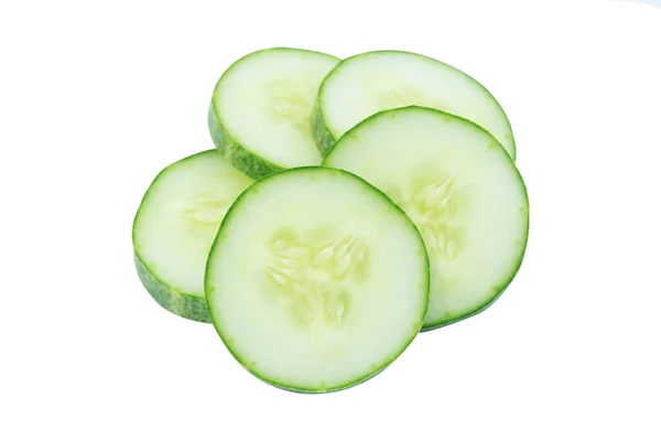 Slice Cucumber Isolated White Clipping Path Cucumber Circle Portio — Stock fotografie