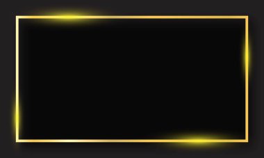 Parlayan sihirli kare çerçeve. Parlayan neon ateş dalgası. Işık efektli altın çerçeve, parlak lüks parıltı iz sürme efekti koyu şeffaf arkaplan üzerinde