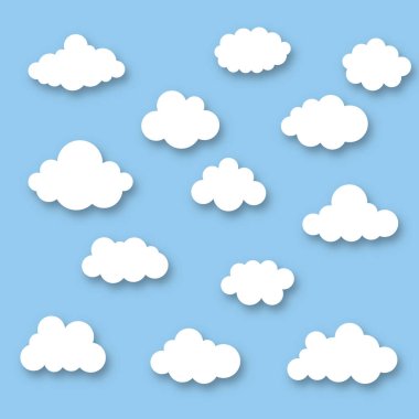Cartoon Cloud Set isolated on blue sky panorama vector collection. Cloudscape in blue sky, white cloud illustration eps1
