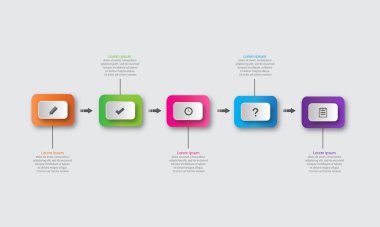 Modern infographic timeline with paper shapes for 5 steps. Vector.