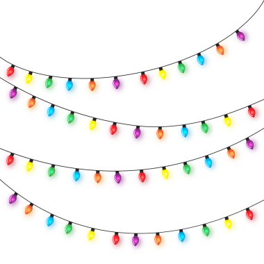 Beyaz arkaplan vektöründe izole edilmiş Noel ışıkları dizisi