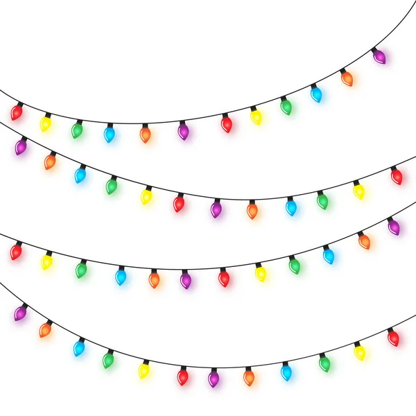 Christmas Lights String Isolated White Background Vector —  Vetores de Stock