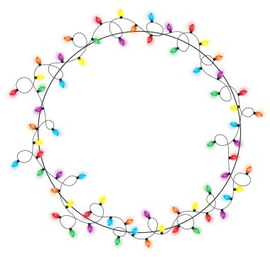 Beyaz arkaplan vektöründe izole edilmiş Noel ışıkları dizisi