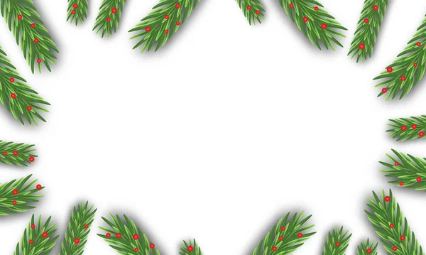 Fir Branches White Background Christmas Template Vector — ストック写真