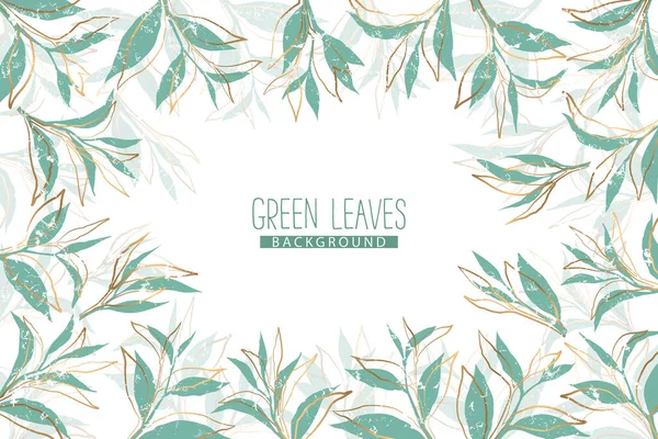 Altın ve mavi yapraklardan ve beyaz arka planda izole dallardan desenli vektör botanik arka plan. Baskı, kumaş, davetiye, broşür, kart, kapak, duvar kağıdı için tasarım
