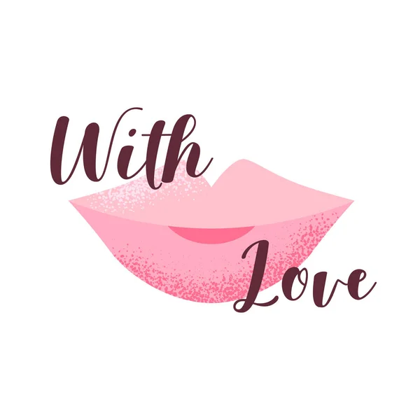 Vector Valentines Day Card Pink Lips Handwritten Lettering Love Isolated — стоковый вектор