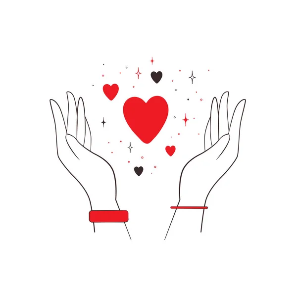 Vector Illustration Abstract Female Hands Red Hearts Isolated White Background — Stock Vector