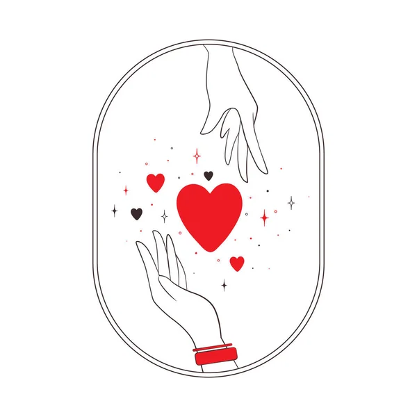 Vector Illustration Abstract Female Hands Red Hearts Isolated White Background —  Vetores de Stock