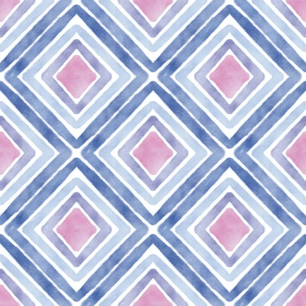 Seamless Pattern Blue Pink Watercolor Geometric Ornament Stock Picture