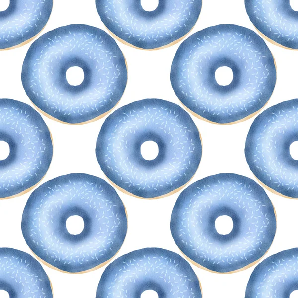 Patrón Sin Costuras Con Rosquillas Acuarela Azul Aisladas Sobre Fondo —  Fotos de Stock