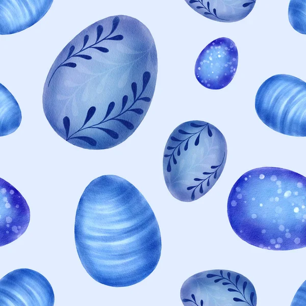 Padrão Sem Costura Ovos Aquarela Azul — Fotografia de Stock