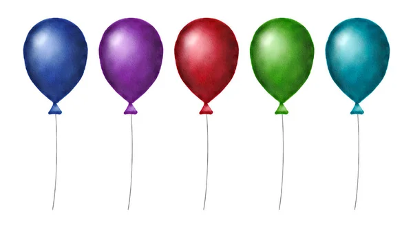 Jogo Balões Diferentemente Aquarela Fundo Branco — Fotografia de Stock