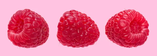 Set Fresh Ripe Raspberry Pink Background Macro Shot — Fotografia de Stock