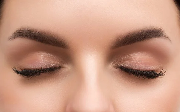 Close Woman Eye Beautiful Nude Eyes Makeup — Zdjęcie stockowe