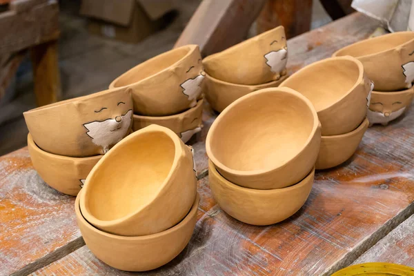 Potter Workshop Handmade Clay Plates — Fotografia de Stock