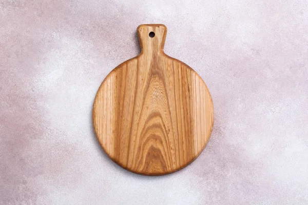 Wooden Cutting Board Light Background Kitchenware Top View Empty Space — Foto Stock