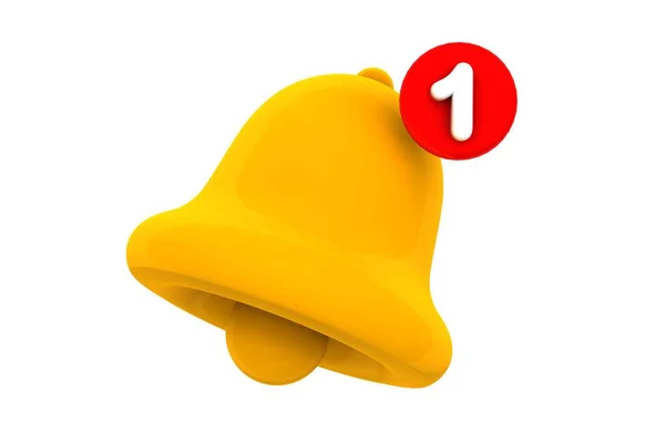 Rendering Yellow Notification Bell One New Notification Isolated White Background — Photo
