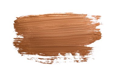 Bronze acrylic stroke isolated on white. Bright luxury background. Abstract smeared paint