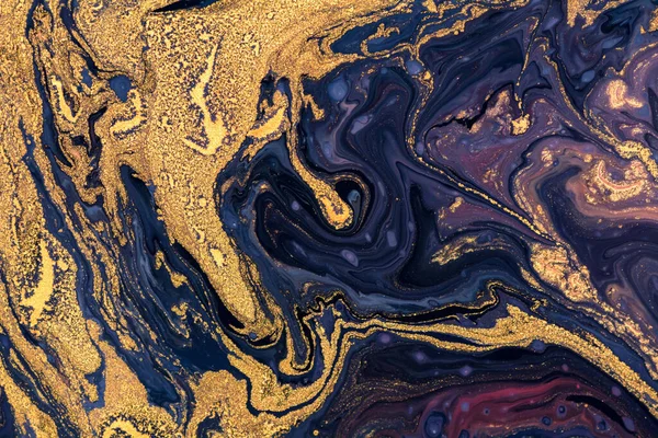 Luxury Fluid Art Painting Background Spilled Purple Blue Gold Acrylic — Foto Stock