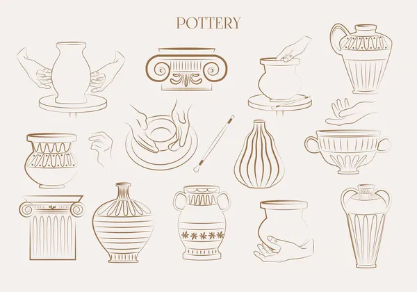 Coleção Ícones Cerâmica Símbolo Linear Minimalista Perfeito Para Etiqueta Adesivo — Vetor de Stock