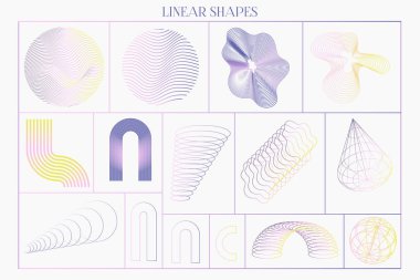 Soyut modern doğrusal elementlerin gradyan koleksiyonu, geometri şekli, dalga, çizgi. Logoti ya da poster yapmak için elementler. Düzenlenebilir Vektör İllüstrasyonu.
