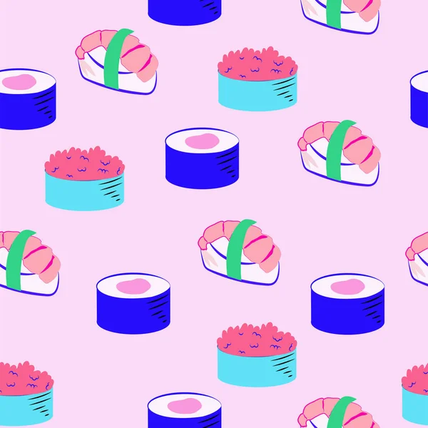 Naadloos Patroon Met Schattige Lekkere Sushi Bewerkbare Vectorillustratie — Stockvector