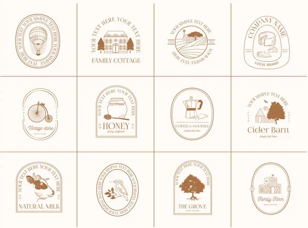 Collection Logotypes Template Dairy Farm Cheese Production Coffee Shop Vintage — Stok Vektör