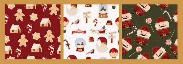 Collection Holidays Seamless Pattern Christmas Texture Cute Holidays Elements Editable — Stock Vector