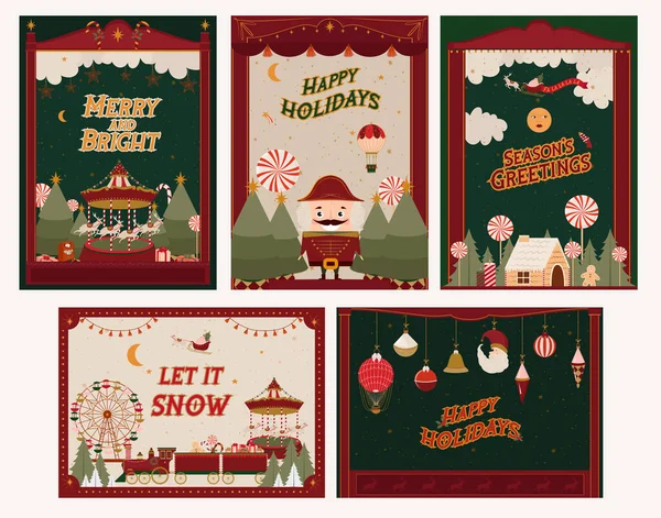 Sammlung Von Grußkarten Für Frohe Weihnachten Mit Messen Und Feiertagen — Stockvektor