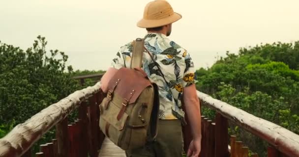Traveling Mountains Rain Forest Freedom Active Lifestyle Concept Back View — ストック動画