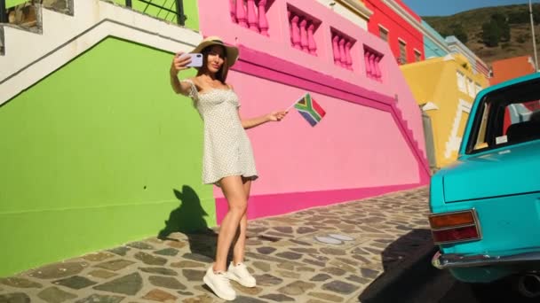 Muslim Malay Village Popular Landmark Cape Town Beautiful Girl Tourist — Stok video