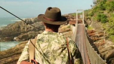 Suspension bridge on an equipped tourist ecological trail in the national park. view of suspension bridge in tsitsikamma national park in south africa. suspension bridge in tsitsikamma national park