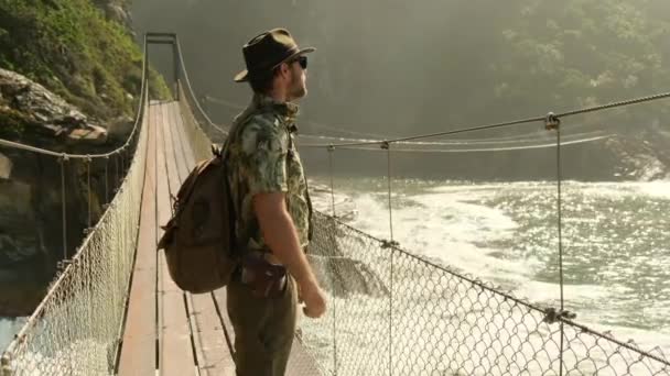 Suspension Bridge Equipped Tourist Ecological Trail National Park View Suspension — Αρχείο Βίντεο