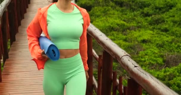 Preparing Workout Young Woman Running Park Active Person Outdoors Dusk — Vídeos de Stock