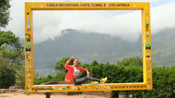 Beautiful Day Camps Bay Cape Town South Africa Stylish Girl — Stock videók