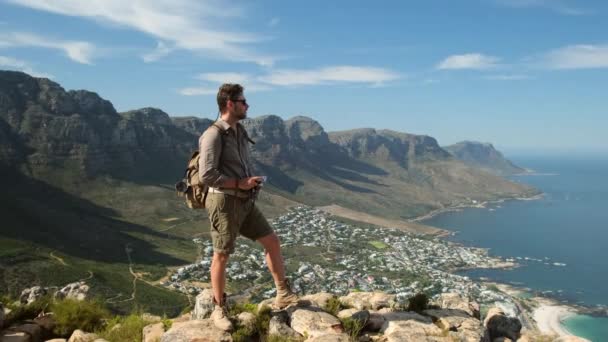 Landschap Met Tafelberg Bij Zonsopgang Kaapstad Zuid Afrika Met Uitzicht — Stockvideo