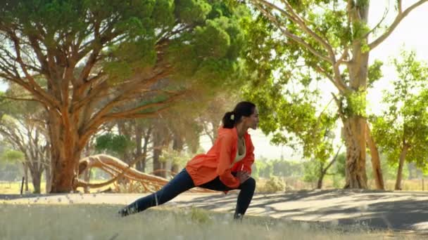 Fitness Žena Dělá Výpady Cvičení Pro Cvičení Svalů Nohou Cvičení — Stock video