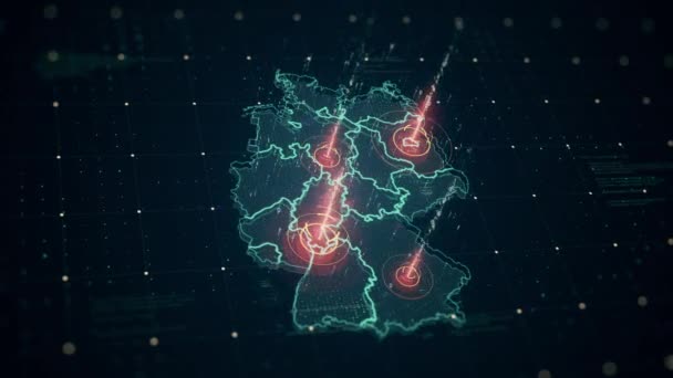 Υψηλής Τεχνολογίας Ψηφιακός Χάρτης Της Γερμανίας Κινούμενα Οπτικά Στοιχεία Hud — Αρχείο Βίντεο