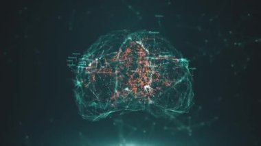 Sinir devreleri ve soyut bağlantıların şebekeleriyle beynin yüksek teknolojili üç boyutlu modeli. Yüksek teknoloji 3D Beyin Modeli.
