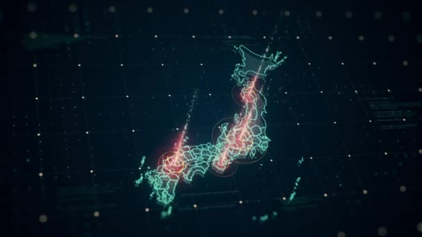 High Tech Digitale Japan Kaart Met Geanimeerde Visuele Hud Elementen — Stockvideo